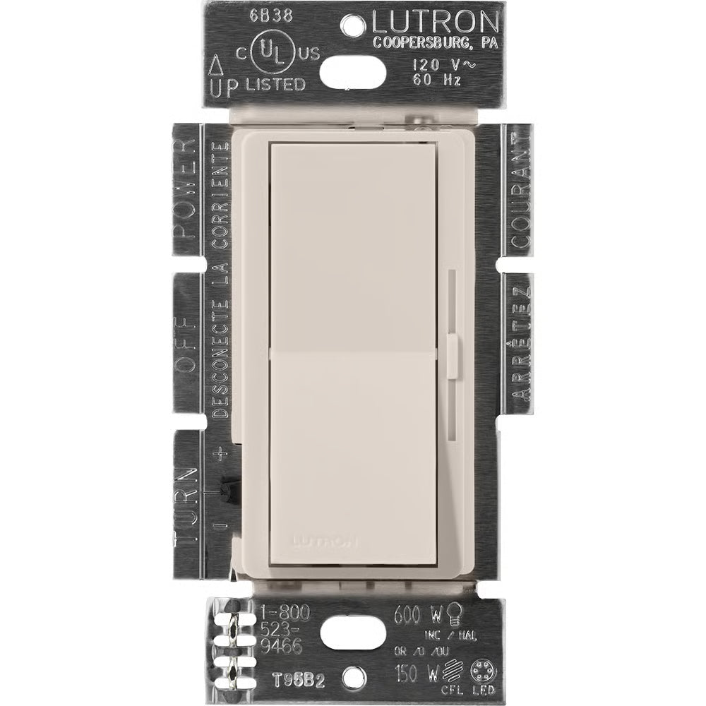 Lutron Diva 3-Wire Dimmer Switch for Ballasts/LED Drivers, 1000W/8A, Single Pole/3-Way, Neutral Required, 120V, DVSCF-103P-TP, Taupe