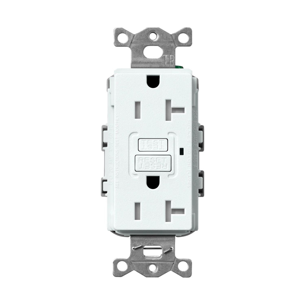 Lutron Claro 20A Tamper Resistant GFCI Duplex Receptacle, Decorator-Style Outlet, Self-Testing, Satin Finish, SCR-20-GFST-GL, Glacier White