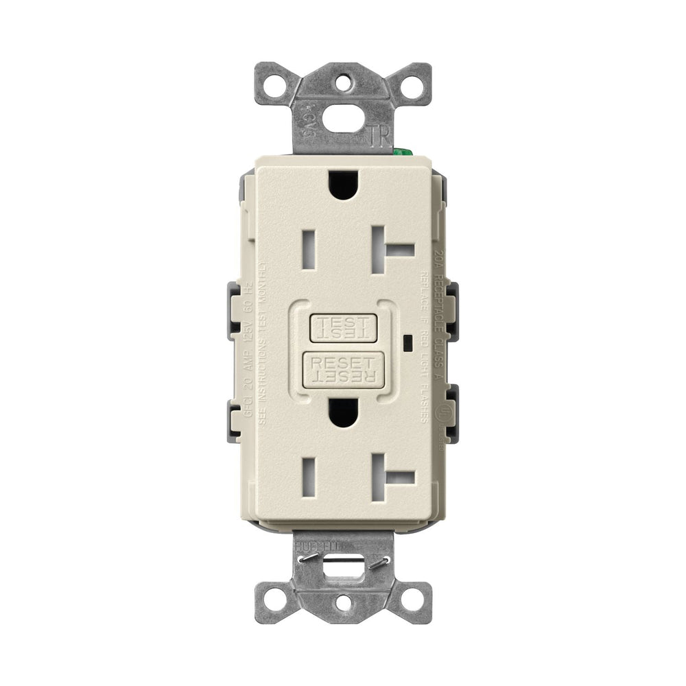 Lutron Claro 20A Tamper Resistant GFCI Duplex Receptacle, Decorator-Style Outlet, Self-Testing, Satin Finish, SCR-20-GFST-PM, Pumice