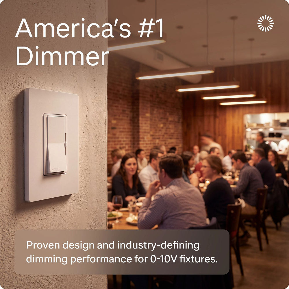 Lutron Diva 0-10V Dimmer Switch, 8A, 50mA Sink, Single-Pole/3-Way, No Neutral Required, 120V, DVSTV-R-WH, White