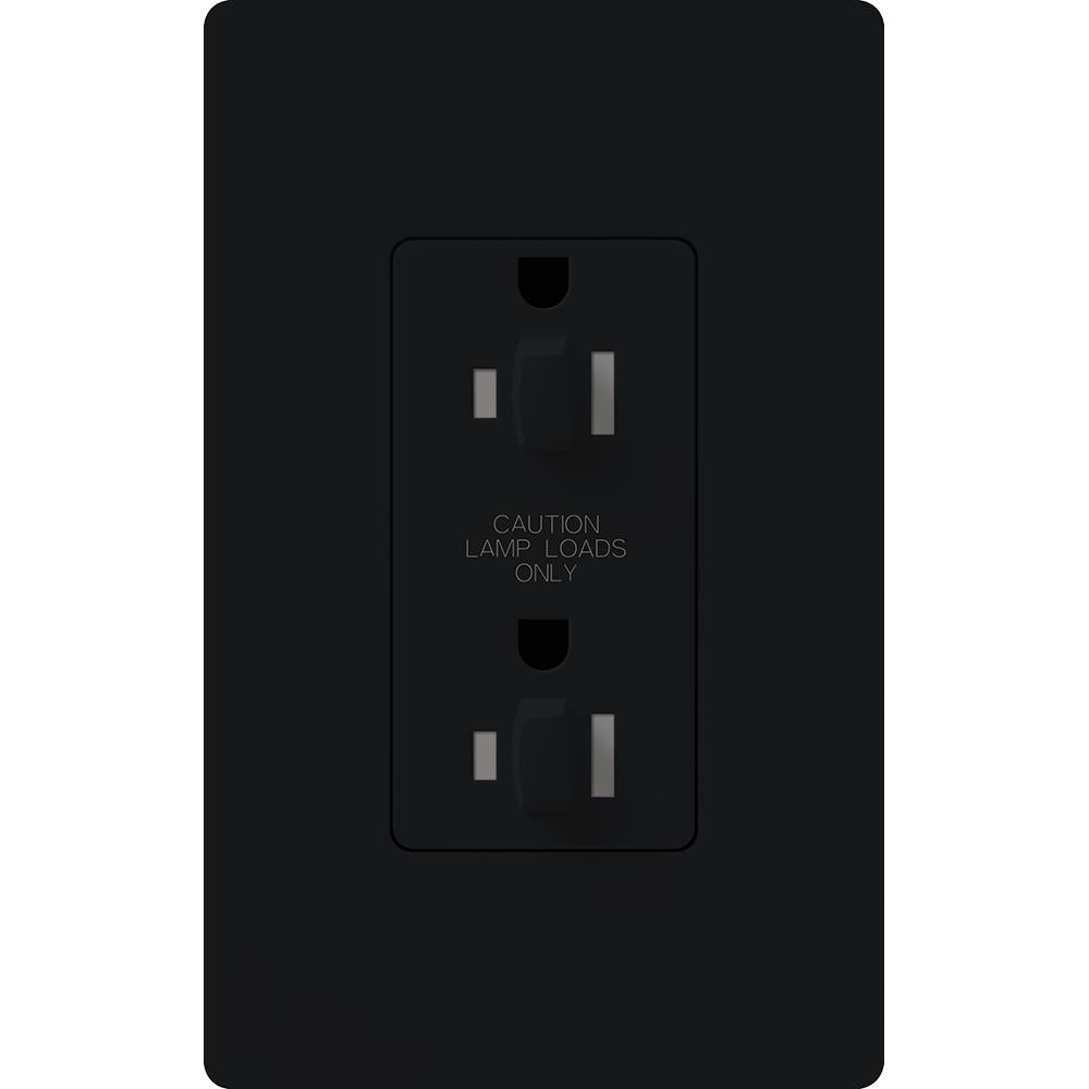 Lutron Architectural 20A Dual Dimming, Tamper Resistant Duplex Receptacle, 125V, Wall Plate Included, Matte Finish, NTR-20-DDTR-BL, Black
