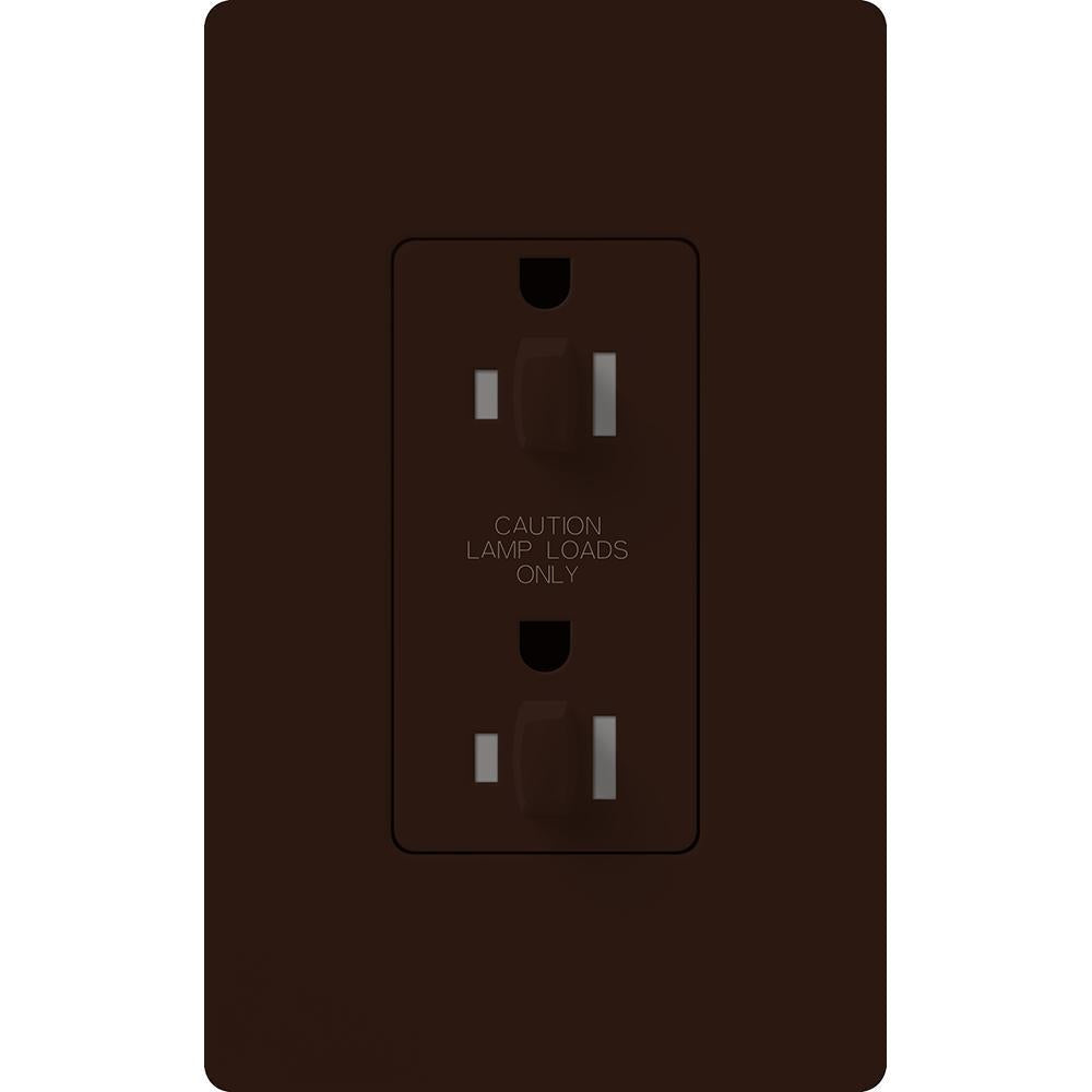 Lutron Architectural 20A Dual Dimming, Tamper Resistant Duplex Receptacle, 125V, Wall Plate Included, Matte Finish, NTR-20-DDTR-BR, Brown