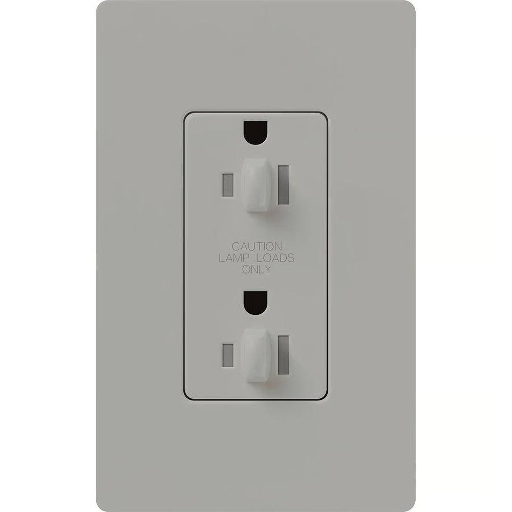 Lutron Architectural 20A Dual Dimming, Tamper Resistant Duplex Receptacle, 125V, Wall Plate Included, Matte Finish, NTR-20-DDTR-GR, Gray