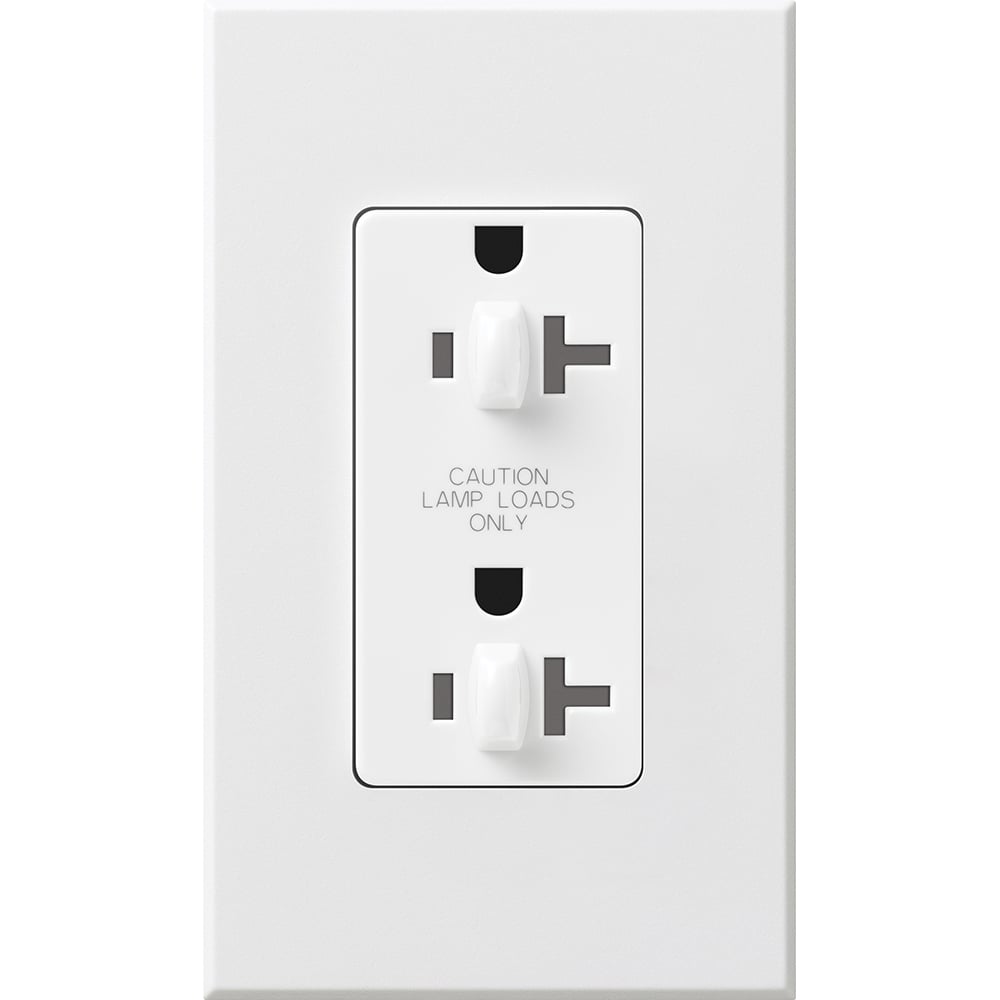 Lutron Architectural 20A Dual Dimming, Tamper Resistant Duplex Receptacle, 125V, Wall Plate Included, Matte Finish, NTR-20-DDTR-WH, White