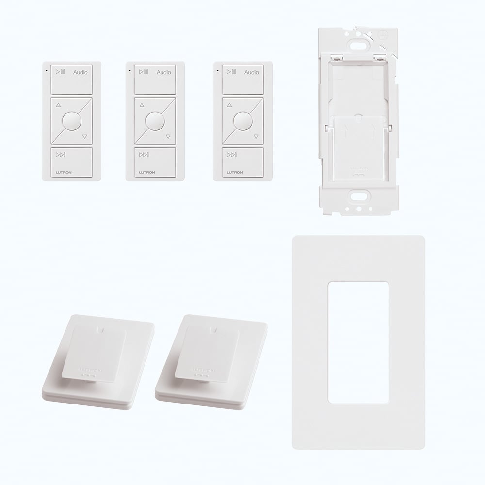 Lutron Caseta Audio Kit: Includes Smart Hub PRO, 3 Pico Remotes w/ Audio Icons, 2 Pedestals, and Wall Adapter w/ Wall Plate, P-BDGPRO-PKG3AW, White