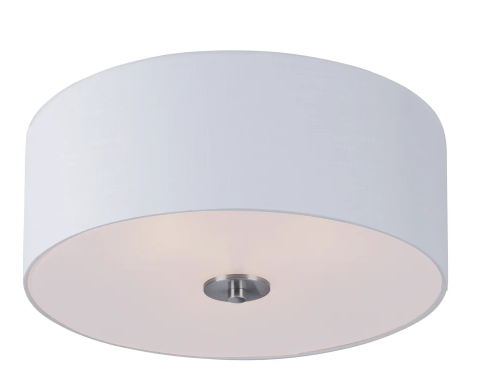 Maxim Lighting 10010WLSN Bongo 18 Inch Wide 3 Light Fabric Drum Flush Mount Ceiling Light Satin Nickel Finish