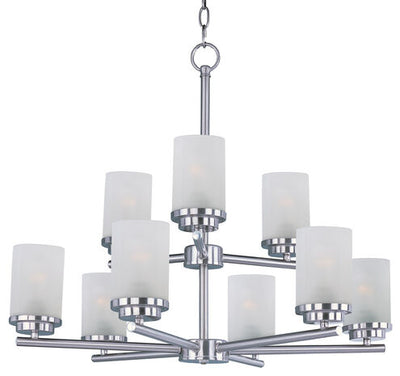 Maxim Lighting 10206FTSN Corona 9 Light 28 inch Satin Nickel Multi-Tier Chandelier Ceiling Light in Frosted