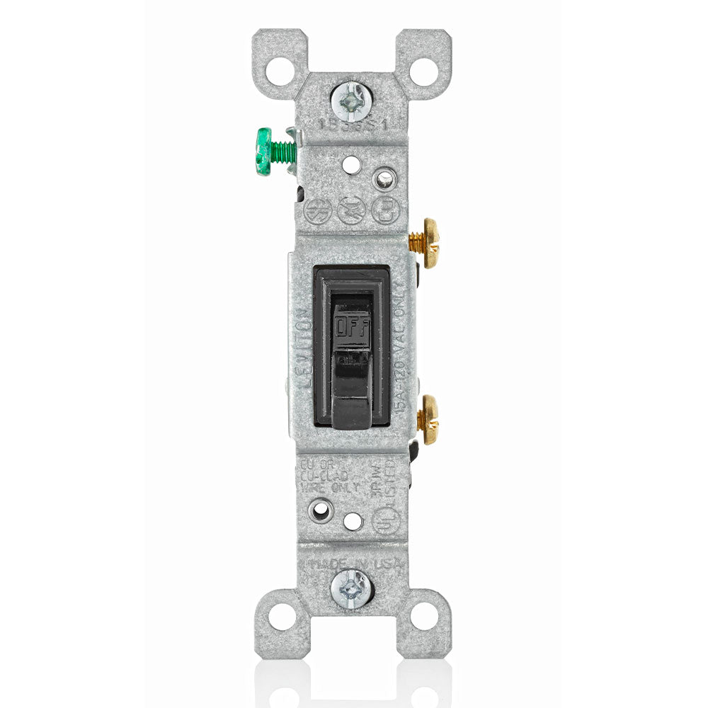 Leviton 1451-2E 15 Amp, 120 Volt, Toggle Framed Single-Pole AC Quiet Switch, Residential Grade, Grounding, Quickwire