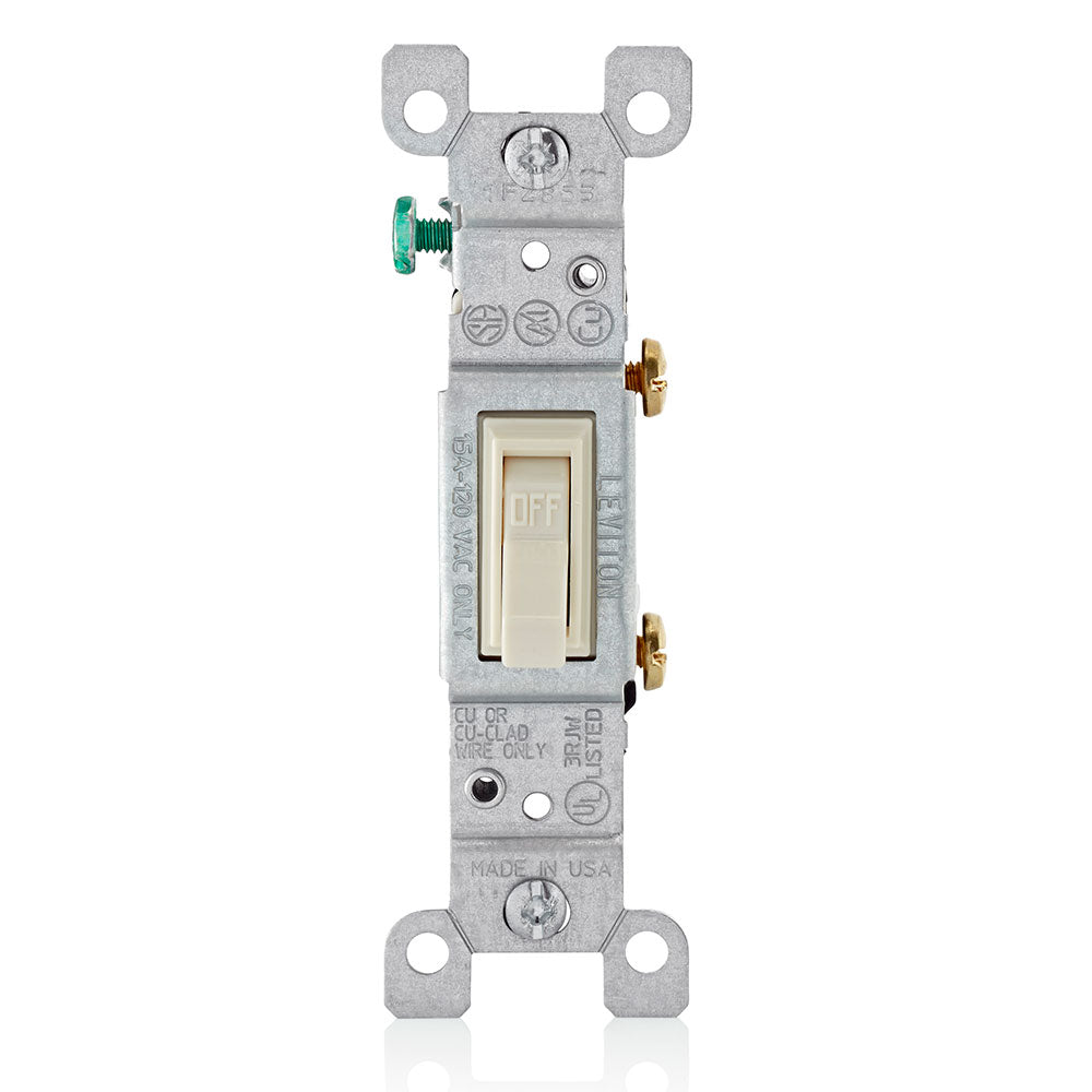 Leviton 1451-2T 15 Amp, 120 Volt, Toggle Framed Single-Pole AC Quiet Switch, Residential Grade, Grounding