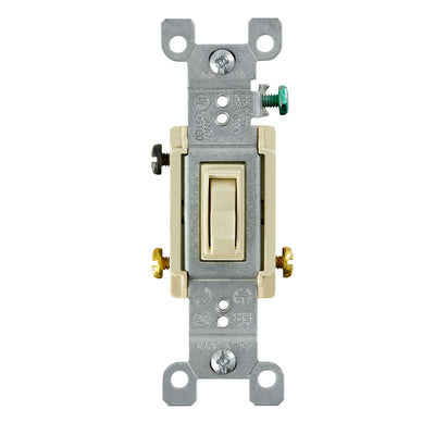 Leviton 1453-2I 15 Amp, 120 Volt, Toggle Framed 3-Way AC Quiet Switch, Residential Grade, Grounding, Quickwire