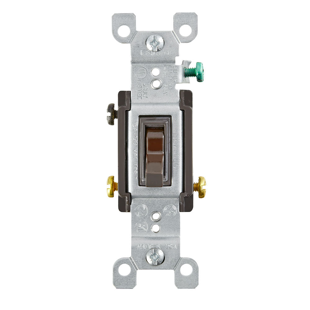 Leviton 1453-2 15 Amp, 120 Volt, Toggle Framed 3-Way AC Quiet Switch, Residential Grade, Grounding, Quickwire