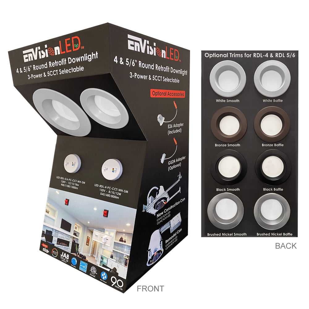 Envision DISPLAY-RDL Display featuring our LED-RDL downlight + all trim colors. Place a $3,000+ stock order of RDL downlights and get a free counter display.