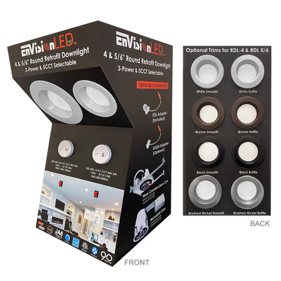Envision DISPLAY-RDL Display featuring our LED-RDL downlight + all trim colors. Place a $3,000+ stock order of RDL downlights and get a free counter display.