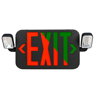 Envision LED-EM-EXT-RG-BL-CMB LED Emergency Exit Sign RED/GREEN Single or Double Sided w/ Bug Eye, 3w, Black