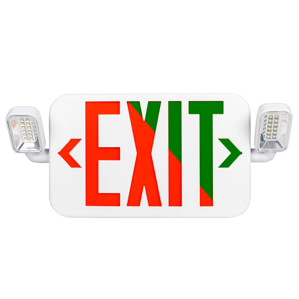Envision LED-EM-EXT-RG-WH-CMB LED Emergency Exit Sign RED/GREEN Single or Double Sided w/ Bug Eye, 3w, White