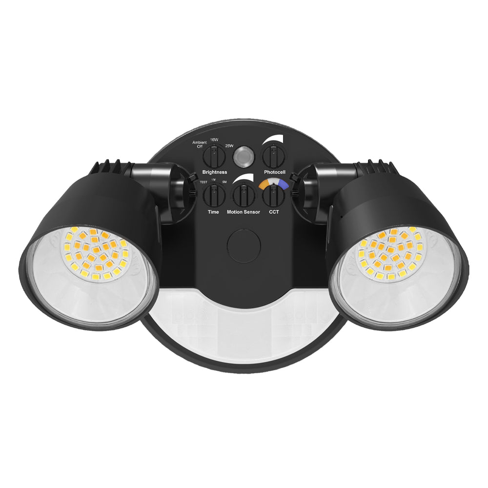 Envision LED-XSL2R-2P25-TRI-BL-PIR Security Light - Round Double Head PIR, 25/16W, Black