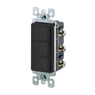 Leviton 1755-2E 15 A 120 VAC Three Rocker Combination Switch Black