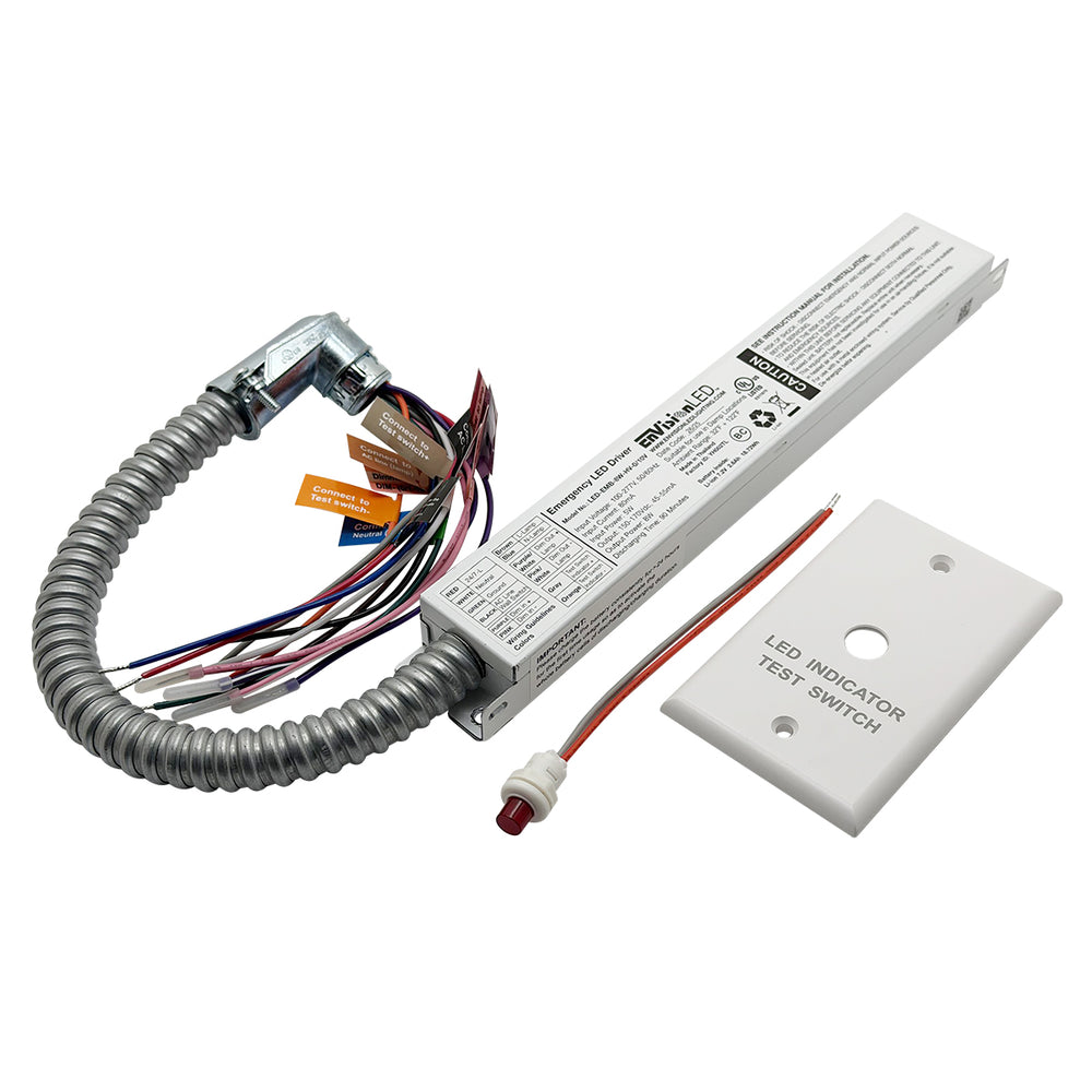 Envision LED-EMB-8W-HV-0/10V Emergency Back Up: 120v OUTPUT (Works with all 0-10V Dim or <8W fixtures -2 Piece Split Design-