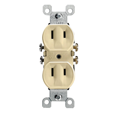Leviton 223-I 15 Amp, 125 Volt, NEMA 1-15R, 2P, 2W, With Ears Duplex Receptacle, Straight Blade, Residential Grade