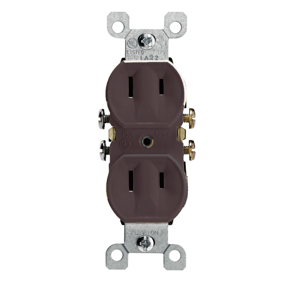 Leviton 223 15 Amp, 125 Volt, NEMA 1-15R, 2P, 2W, With Ears Duplex Receptacle, Straight Blade, Residential Grade