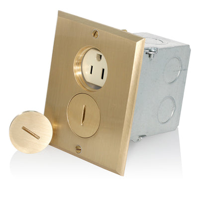 Leviton 25249-FBA 25249-FBA, product, leviton, 1-gang, 1 gang, floor box, receptacle assembly, 15 amp 15a, 125 volt, 125v, nema