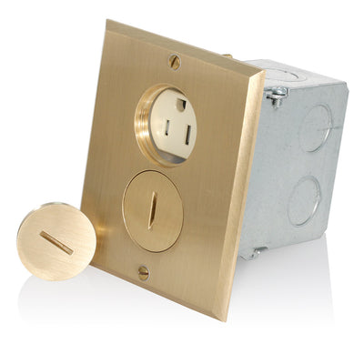 Leviton 25249-TFB 1-Gang Floor Box Receptacle Assembly, 15 Amp, 125 Volt, NEMA 5-15R, 2P, 3W, Tamper-Resistant Duplex