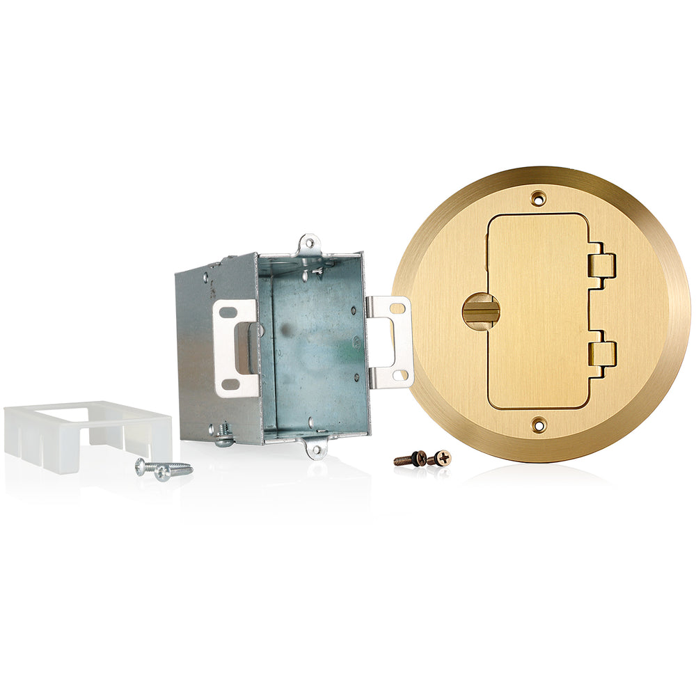 Leviton 25251-DB 1-Gang Floor Box Assembly, Blank, Round Cover with Brass-Finish Plate