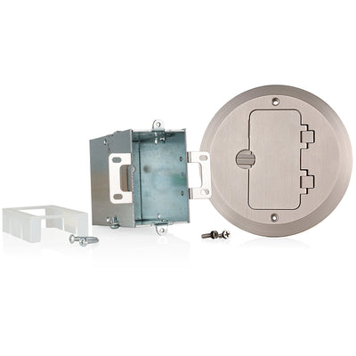 Leviton 25251-DN 1-Gang Floor Box Assembly, Blank, Round Cover with Nickel-Plated Brass Plate