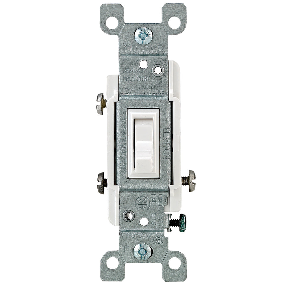 Leviton 2653-2W 15 Amp, 120 Volt, Toggle CO/ALR 3-Way AC Quiet Switch, Residential Grade, Grounding, Side Wired