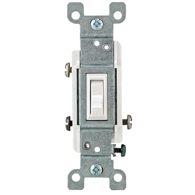 Leviton 2653-2W 15 Amp, 120 Volt, Toggle CO/ALR 3-Way AC Quiet Switch, Residential Grade, Grounding, Side Wired