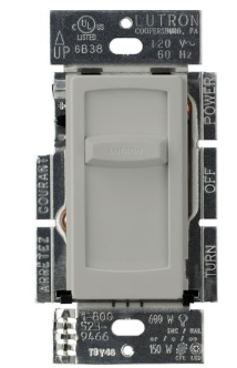 Lutron Skylark Contour Slide-to-Off LED+ Dimmer Switch, 150W LED or 600W Inc/Hal, Single Pole Only, 120V, CT-150-GR, Gray