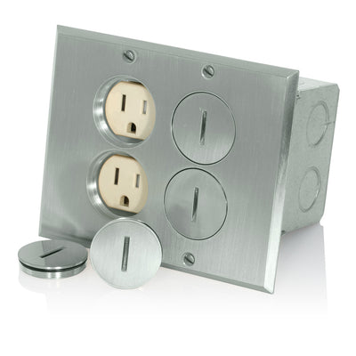 Leviton 35249-TFN 2-Gang Floor Box, 15 Amp, 125 Volt, NEMA 5-15R, 2P, 3W, Tamper-Resistant Duplex Receptacle, Straight