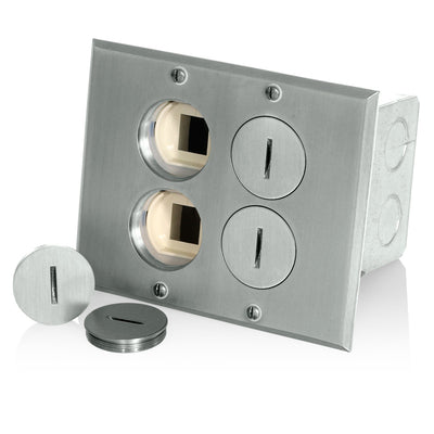 Leviton 35249-TLN 2-Gang Low Voltage Floor Box, (1) Duplex 15 Amp, 125 Volt, NEMA 5-15R, 2P, 3W Tamper-Resistant
