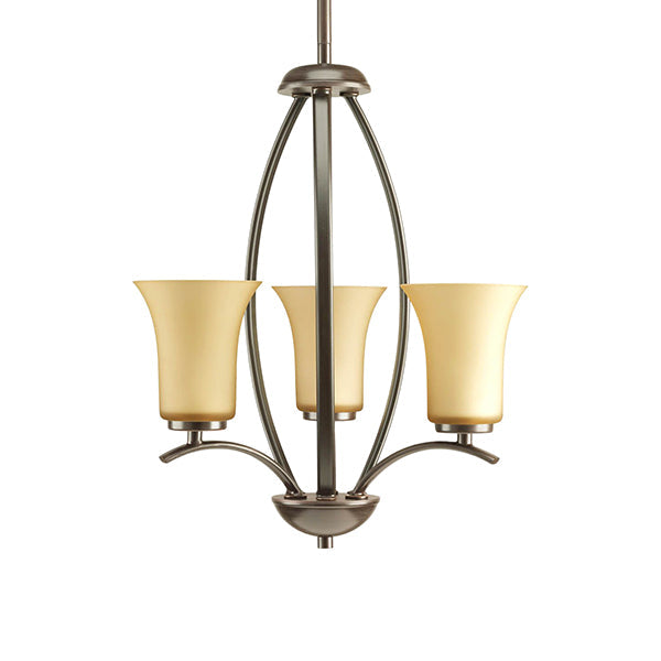 Progress Lighting P3587-09 Joy 14-5/8 in 3-Light Foyer Pendant with Etched Glass Shades, Brushed Nickel