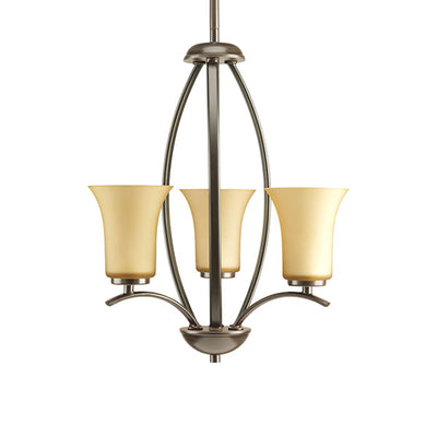 Progress Lighting P3587-09 Joy 14-5/8 in 3-Light Foyer Pendant with Etched Glass Shades, Brushed Nickel