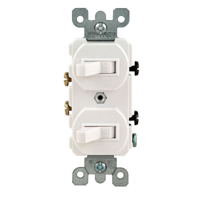 Leviton 5224-2W 15 Amp, 120/277 Volt, Duplex Style Single-Pole / Single-Pole AC Combination Switch, Commercial Grade