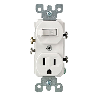 Leviton 5225-W 15 Amp, 120 Volt, Duplex Style Single-Pole / 5-15R AC Combination Switch, Commercial Grade