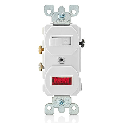 Leviton 5226-W 15 Amp, 120 Volt, Duplex Style Single-Pole / Neon Pilot AC Combination Switch, Commercial Grade
