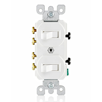 Leviton 5243-W 15 Amp, 120/277 Volt, Duplex Style 3-Way / 3-Way AC Combination Switch, Commercial Grade