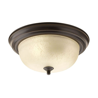 Progress Lighting P3925-20EUL 2-Light Dome Glass 13-1/4 in Flush Mount, Antique Bronze Etched Umber Linen Glass