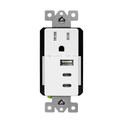 Interchangeable Type A and Dual Type-C USB Charger with 15A Tamper-Resistant Receptacle