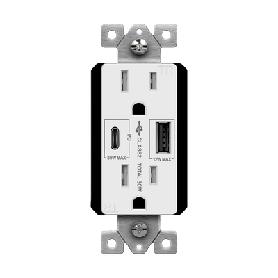 USB Outlet, USB-C and USB-A, 30W Power Delivery, Tamper-Resistant 15A Duplex Receptacles
