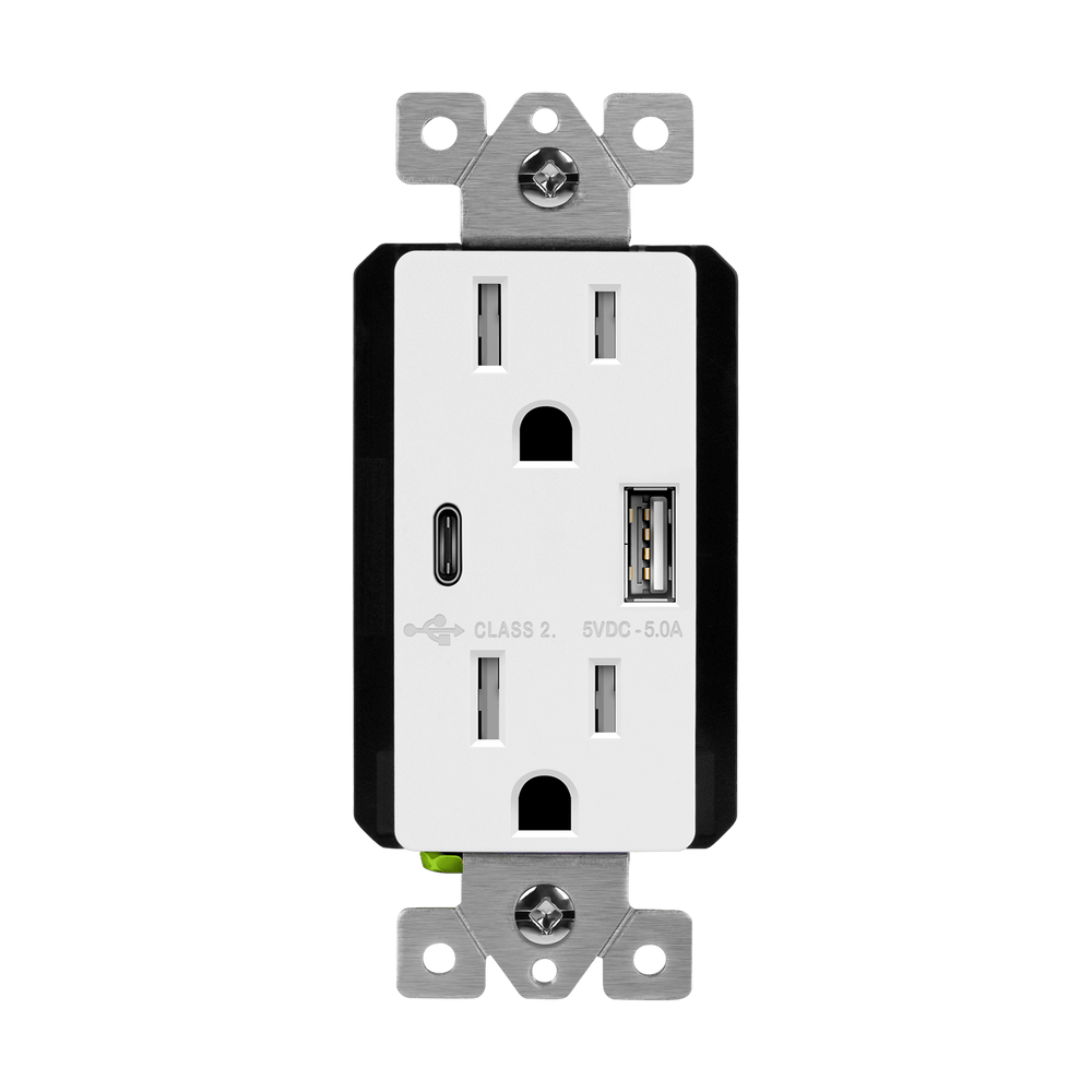 USB Wall Outlet, USB-C and USB-A, 5amps, Tamper-Resistant 15A Duplex Receptacles