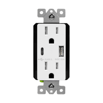 USB Wall Outlet, USB-C and USB-A, 5amps, Tamper-Resistant 15A Duplex Receptacles