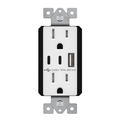 USB A and Dual USB-C Outlet, Tamper-Resistant 15A Duplex Receptacles