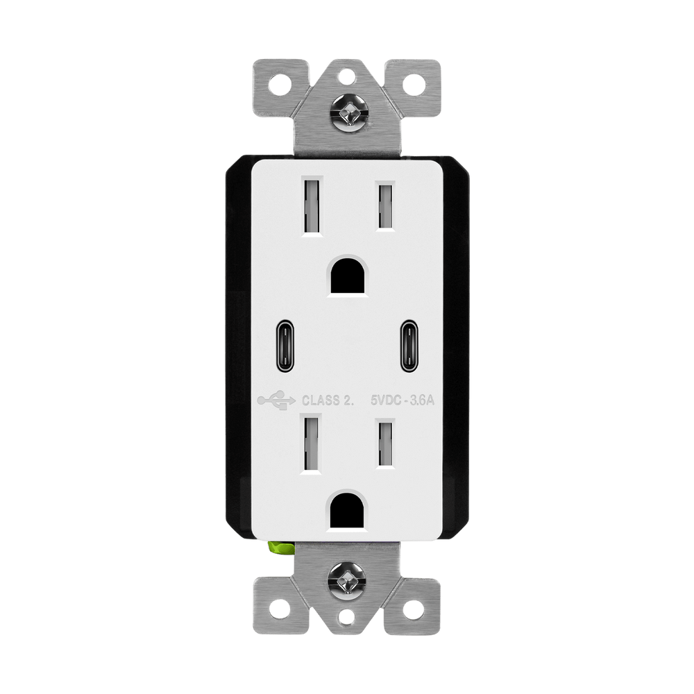 Dual USB-C Outlet, Tamper-Resistant 15A Duplex Receptacles