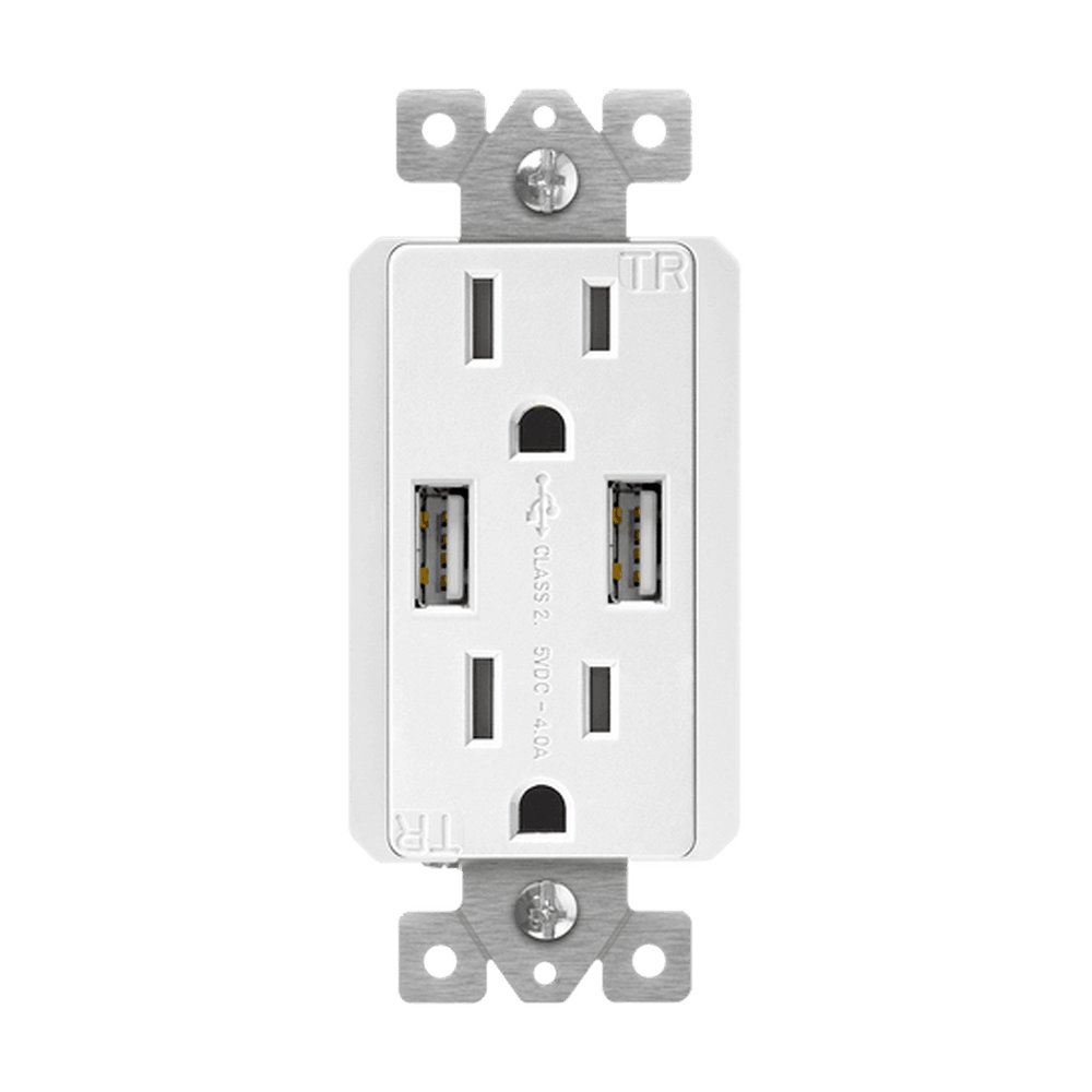 Dual Type-A USB Charger with 15A Duplex Tamper-Resistant Receptacles