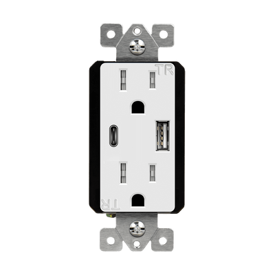 USB Wall Outlet, USB-C and USB-A, 3.6amps, Tamper-Resistant 15A Duplex Receptacles