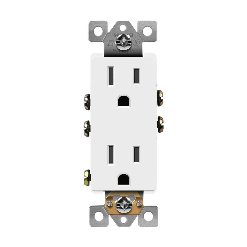 Residential Grade 15A Decorator Style Self-Grounding Duplex Receptacle
