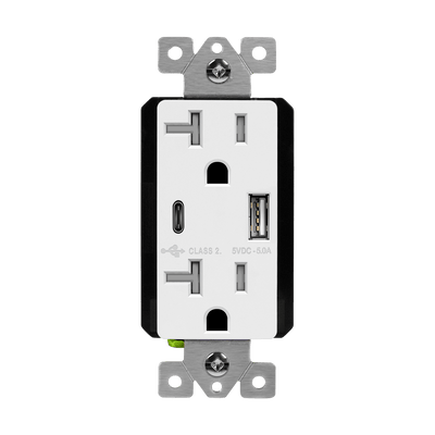 USB Wall Outlet, USB-C and USB-A, 5amps, Tamper-Resistant 20A Duplex Receptacles